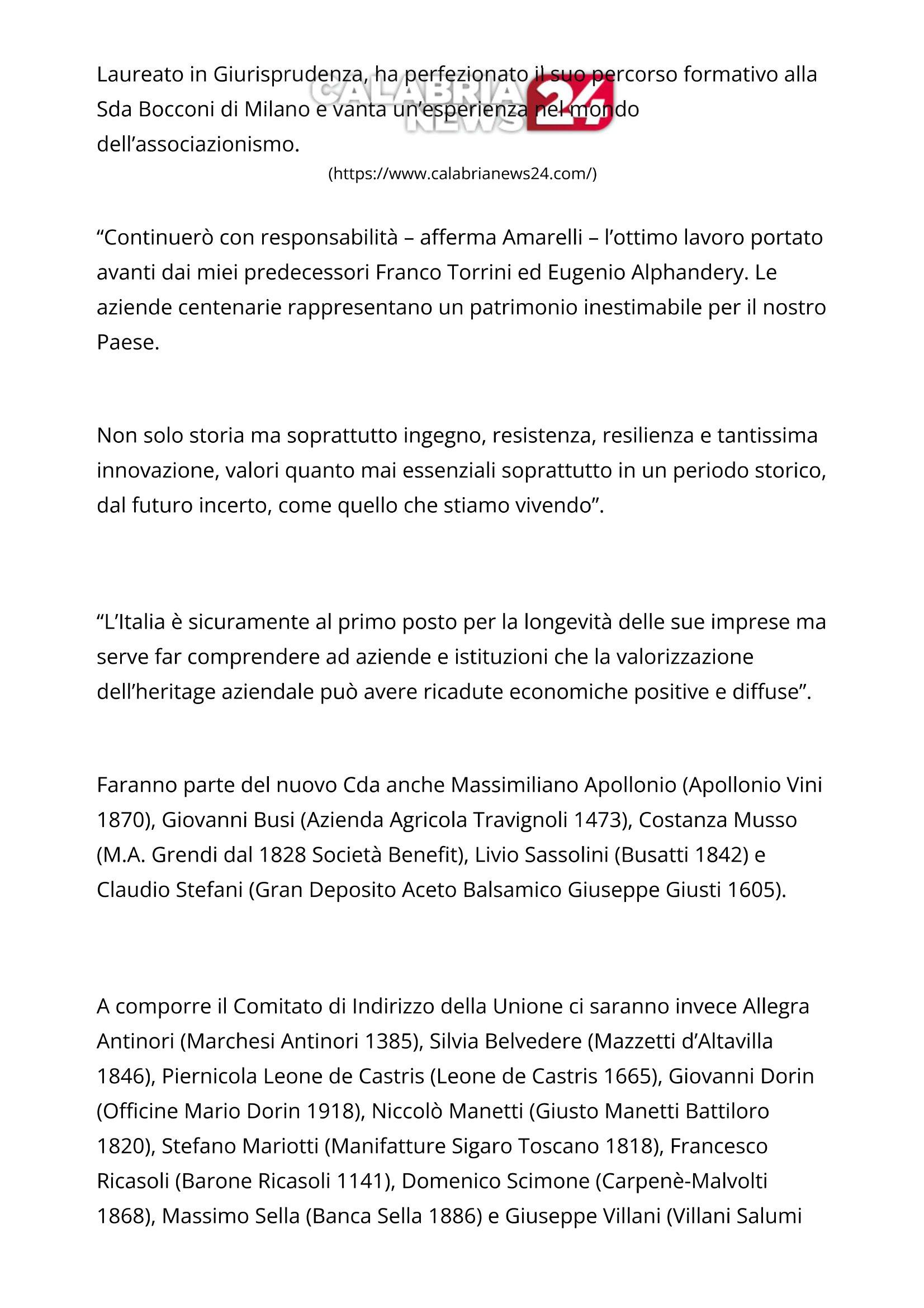 Calabria News 24 Fortunato Amarelli presidente Unione Imprese Centenarie 26 gennaio 2024 2
