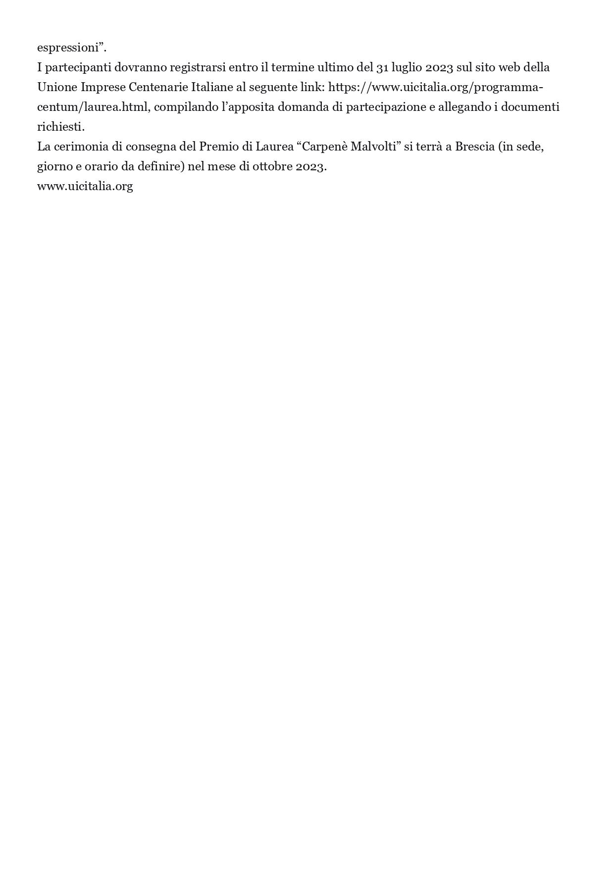 Agenparl Bergamo Brescia 2023 al via la terza edizione del Premio di Laurea Carpenè Malvolti 21 febbraio 2023 page 0002
