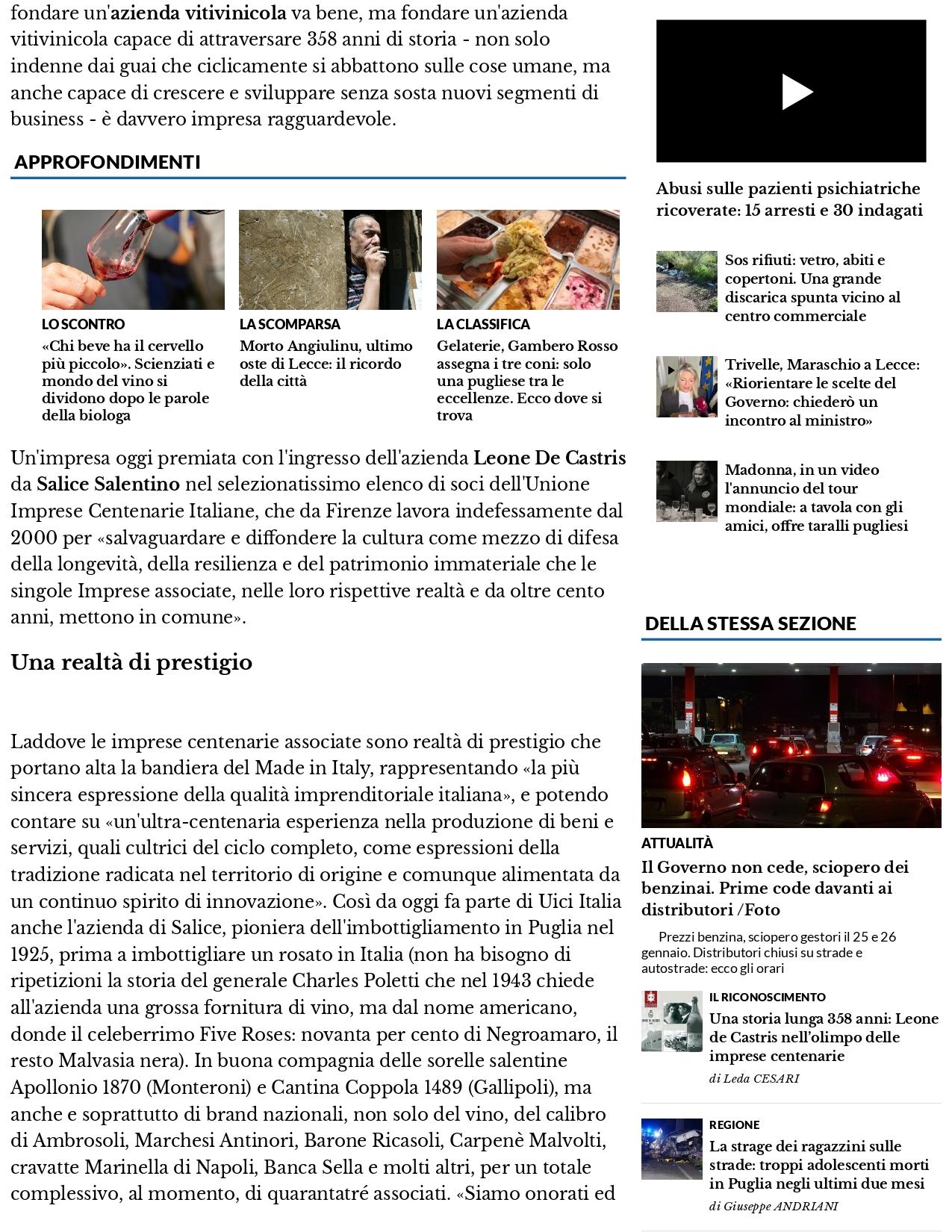 Il Nuovo Quotidiano di Puglia Una storia lunga 358 anni Leone de Castris nellolimpo delle imprese centenarie 24 febbraio 2022 1 page 0002