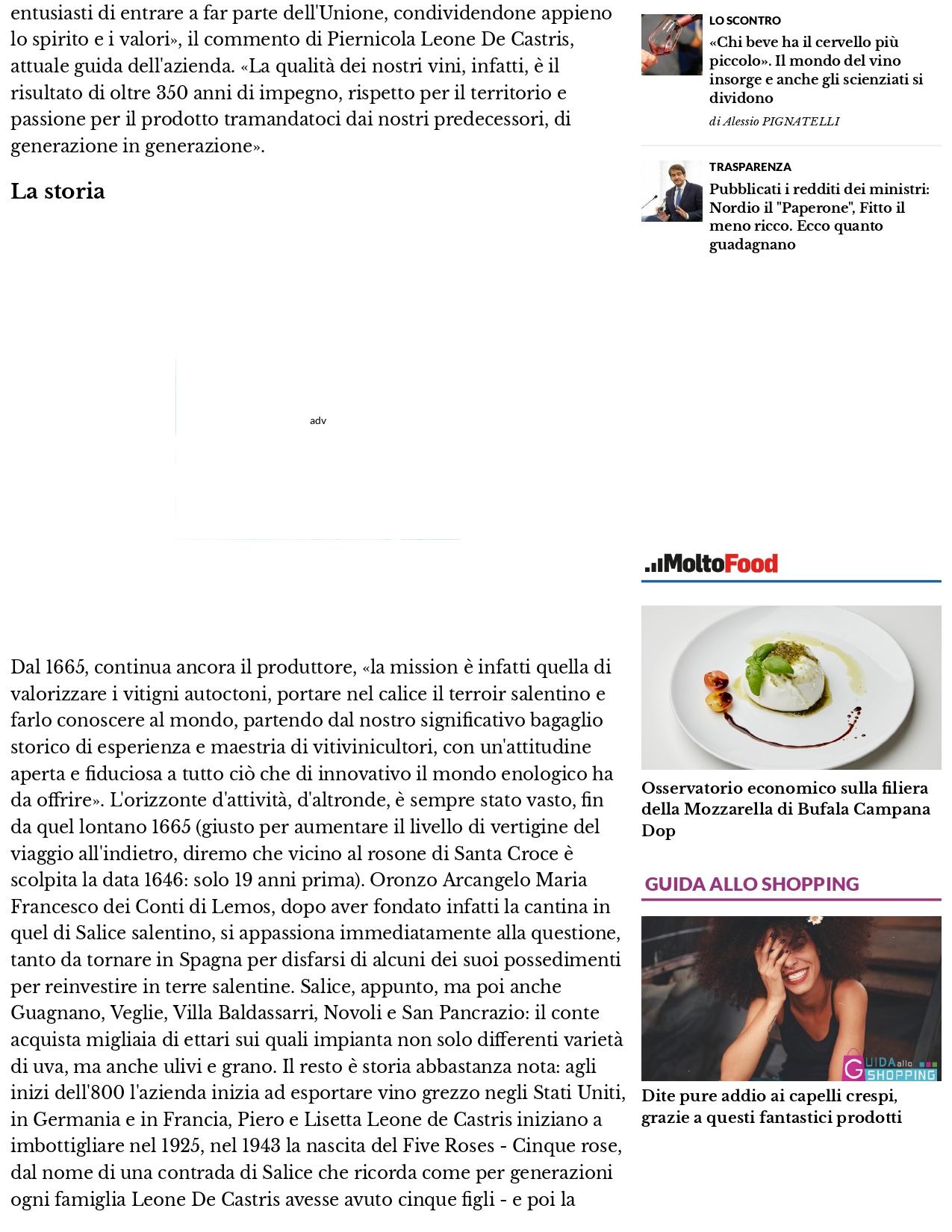 Il Nuovo Quotidiano di Puglia Una storia lunga 358 anni Leone de Castris nellolimpo delle imprese centenarie 24 febbraio 2022 1 page 0003